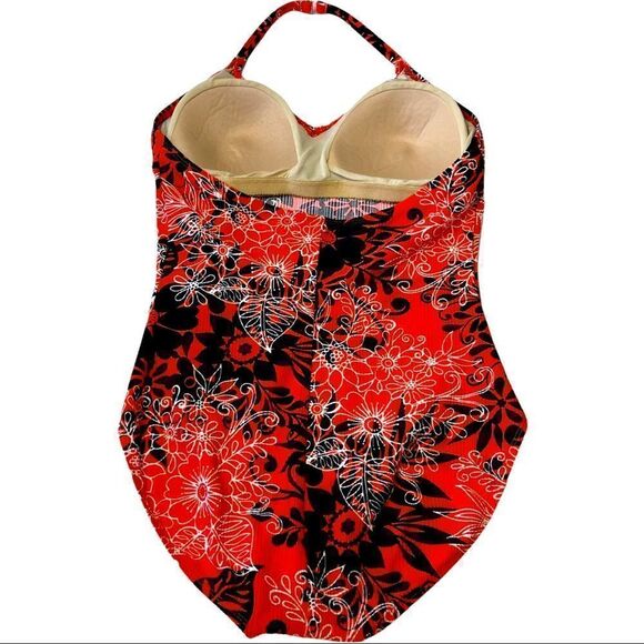 Catalina Orange Textured/Ribbed Floral Black&White Print 1-Piece Swimsuit Sz 2X - Picture 2 of 14